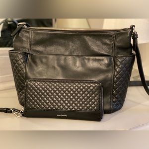 Vera Bradley Carryall Black Leather Crossbody with Matching Wallet